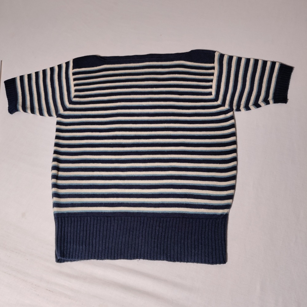 Ralph Lauren Linen Cotton Striped Boat Neck Short Sleeve Sweater Navy Blue L VTG
